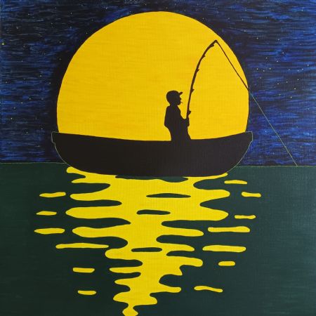 Akryl maleri Moonlight Fishing af J. Hansen malet i 2023
