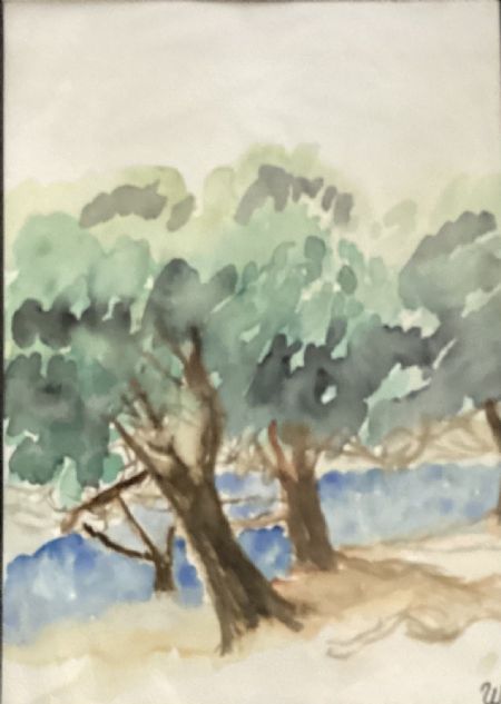 Akvarel maleri Træer af Winnie Huniche malet i 