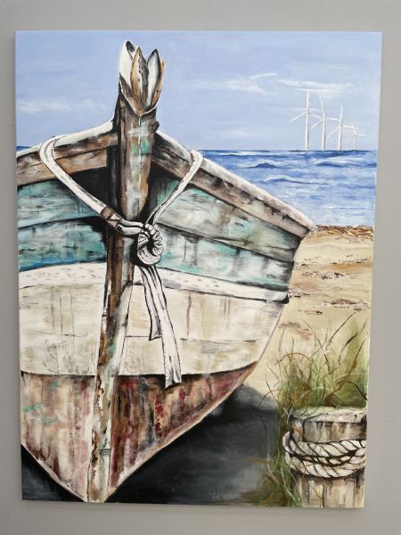 Akryl maleri Gammel båd af Vibeke Findshøj malet i 2023