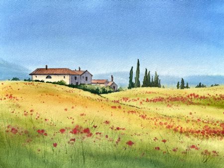 Akvarel maleri Toscana af Galina Landbo malet i 