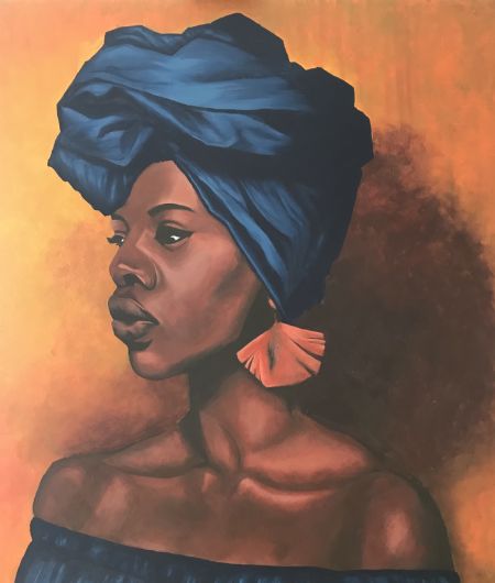 Akryl maleri African lady af Linda Skipper malet i 2023