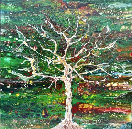 Akryl maleri Livets træ af Lisbeth Storgaard malet i 2023