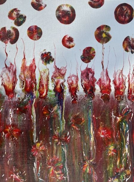 Akryl maleri Blomster uden navn af Lisbeth Storgaard malet i 2021