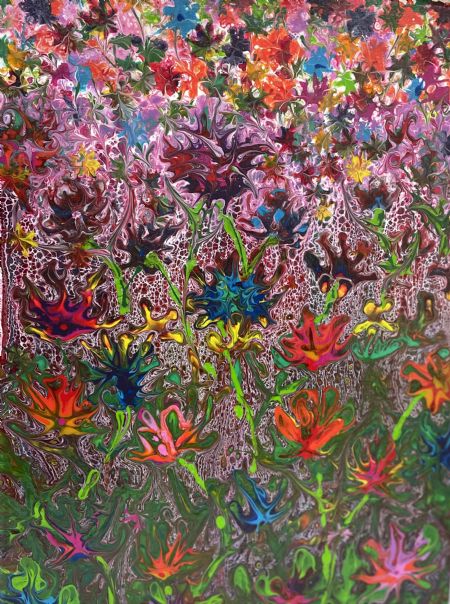 Akryl maleri Vilde blomster af Lisbeth Storgaard malet i 2023