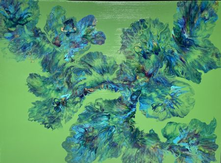 Akryl maleri Spring ud i det grønne af Lisbeth Storgaard malet i 2023