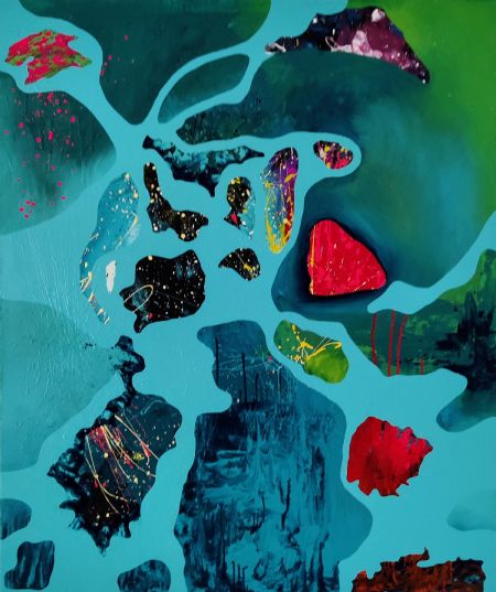 Akryl maleri Under vandet #2 af Karoline Løwe malet i 2022
