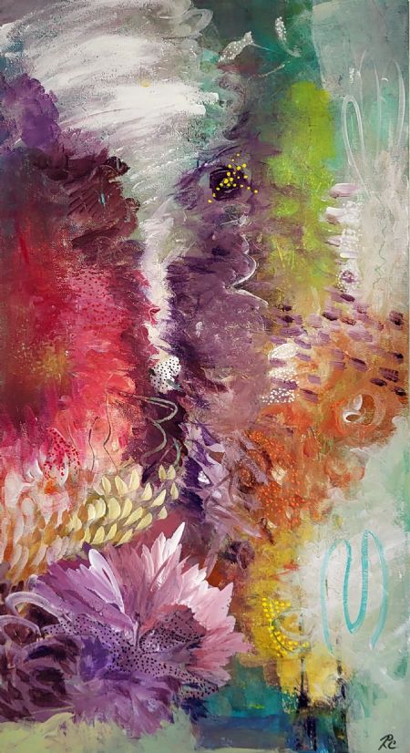 Akryl maleri Blomsterflor af Ruth Christiansen malet i 2023