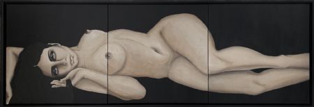 Akryl maleri Lying Naked af Käthe Fog malet i 2022