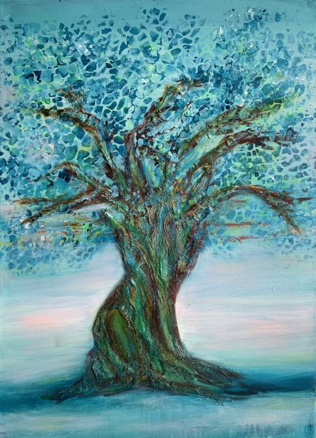 Akryl maleri Oliventræ af Gudrun Anette Andersen malet i 2023