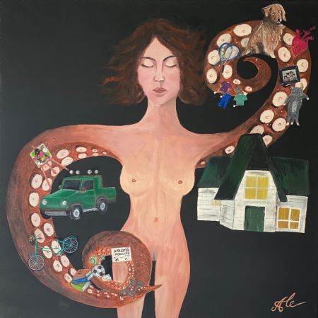 Akryl maleri The woman with tentacles af ALEXANDRA CERNAT malet i 2021