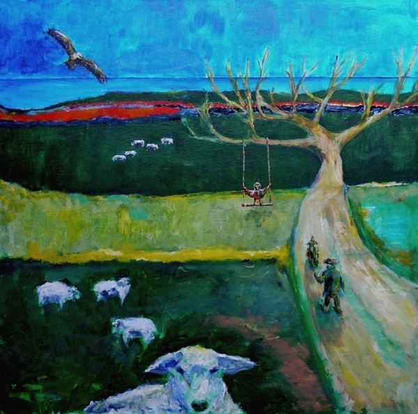 Akryl maleri Vejen der ville være et træ af Bent Larsen malet i 2008