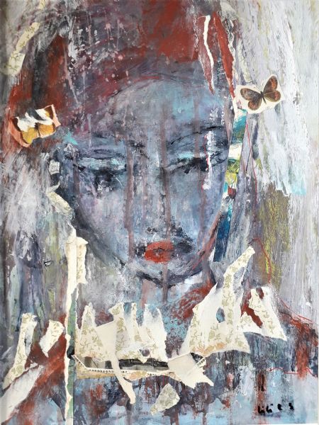 Blandede medier maleri Beside fragile Wings af Jette Lili Hollesen malet i 2023