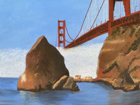 Olie maleri Golden Gate Bridge af J. Mohr malet i 