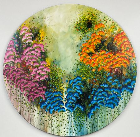Akryl maleri Circle of flowers af Galleri EVIG malet i 2023