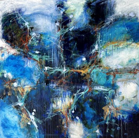 Akryl maleri Big blue beginning af Inge Thøgersen malet i 2023