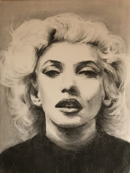 Kul maleri Marilyn Monroe af Linda Skipper malet i 2023