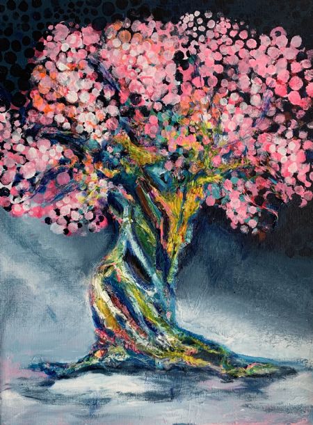 Akryl maleri Fantasioliventræ af Gudrun Anette Andersen malet i 2022