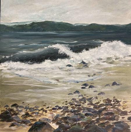 Akryl maleri Efterår ved Hagen strand af Tatiana Rask malet i 2021