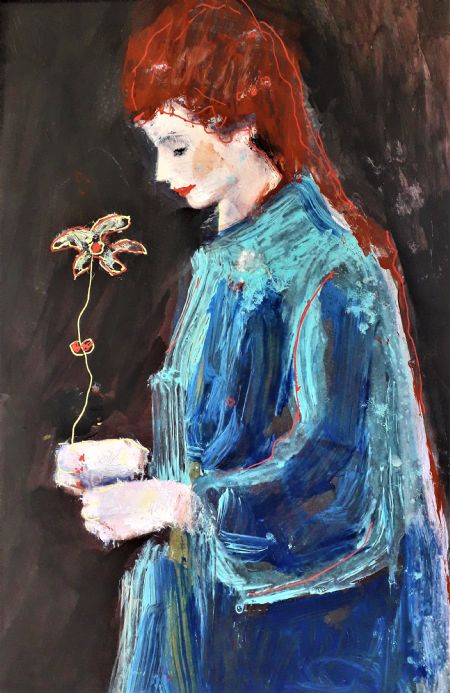 Blandede medier maleri Fragile gift af Jette Lili Hollesen malet i 2023