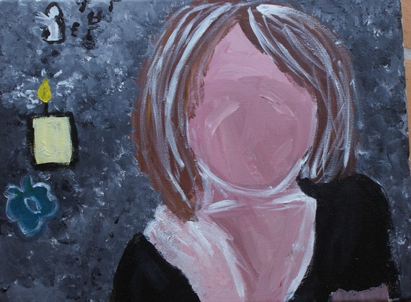 Akryl maleri Pige i mørke - men med håb. af Liv Pedersen malet i 2009