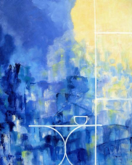 Akryl maleri 'L'Heure Bleue' af Aase Lind malet i 