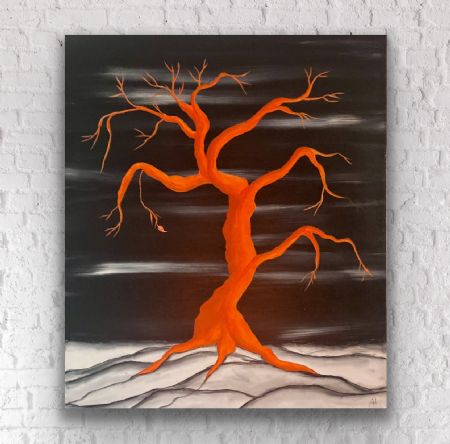 Akryl maleri Neon træ. Orange af Allan Hilleborg malet i 2023