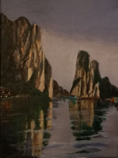 Akryl maleri fra HaLong Bay, VietNam af Thomas Bergendorff malet i 2015