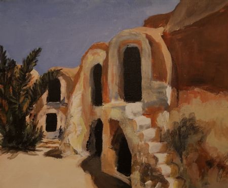 Akryl maleri Ksar Hadada, Tunisia af Thomas Bergendorff malet i 2015