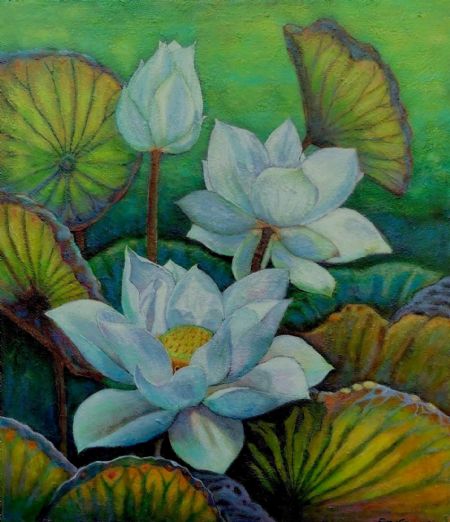 Akryl maleri Lotus blomst af Eva Vith Christensen malet i 2022