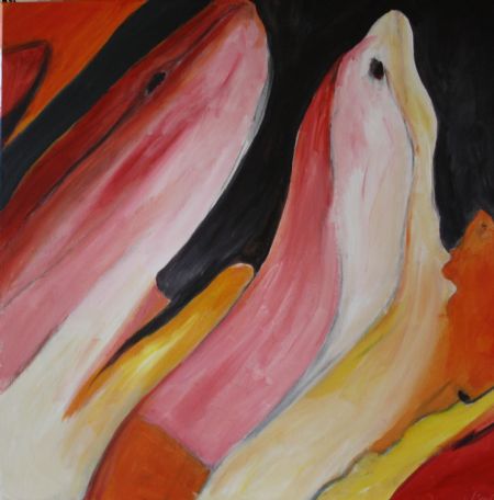 Akryl maleri Hvaler af Tenna (Winifred) Winther malet i 2022