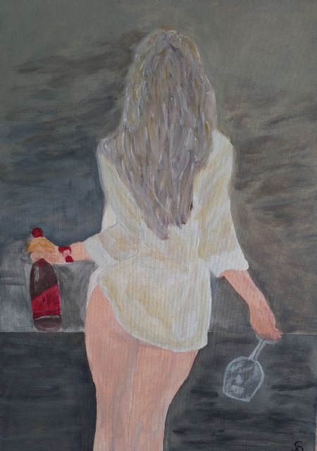 Akryl maleri Tørstig pige af Sadedin Asanovski malet i 2023