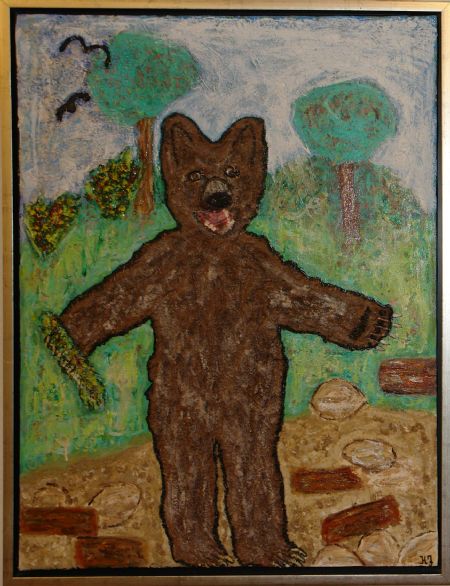 Blandede medier maleri Trampe bjørn af Helle Jensen malet i 