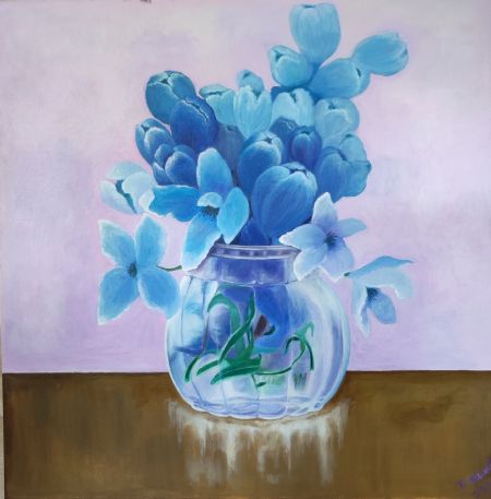 Akryl maleri Blomster i vase (2022) af Bettina Stabell malet i 2022