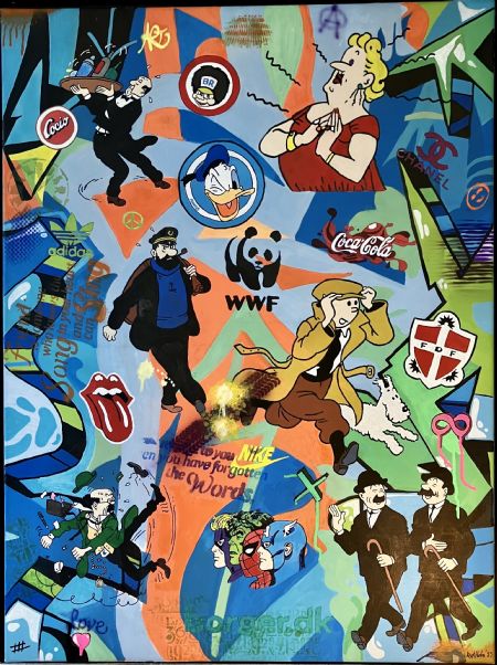 Akryl maleri Street art Tintin af Hanne Henriksen malet i 2023