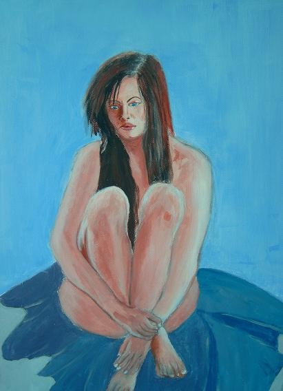 Akryl maleri Siddende kvinde af Gallerirostoff malet i 2003