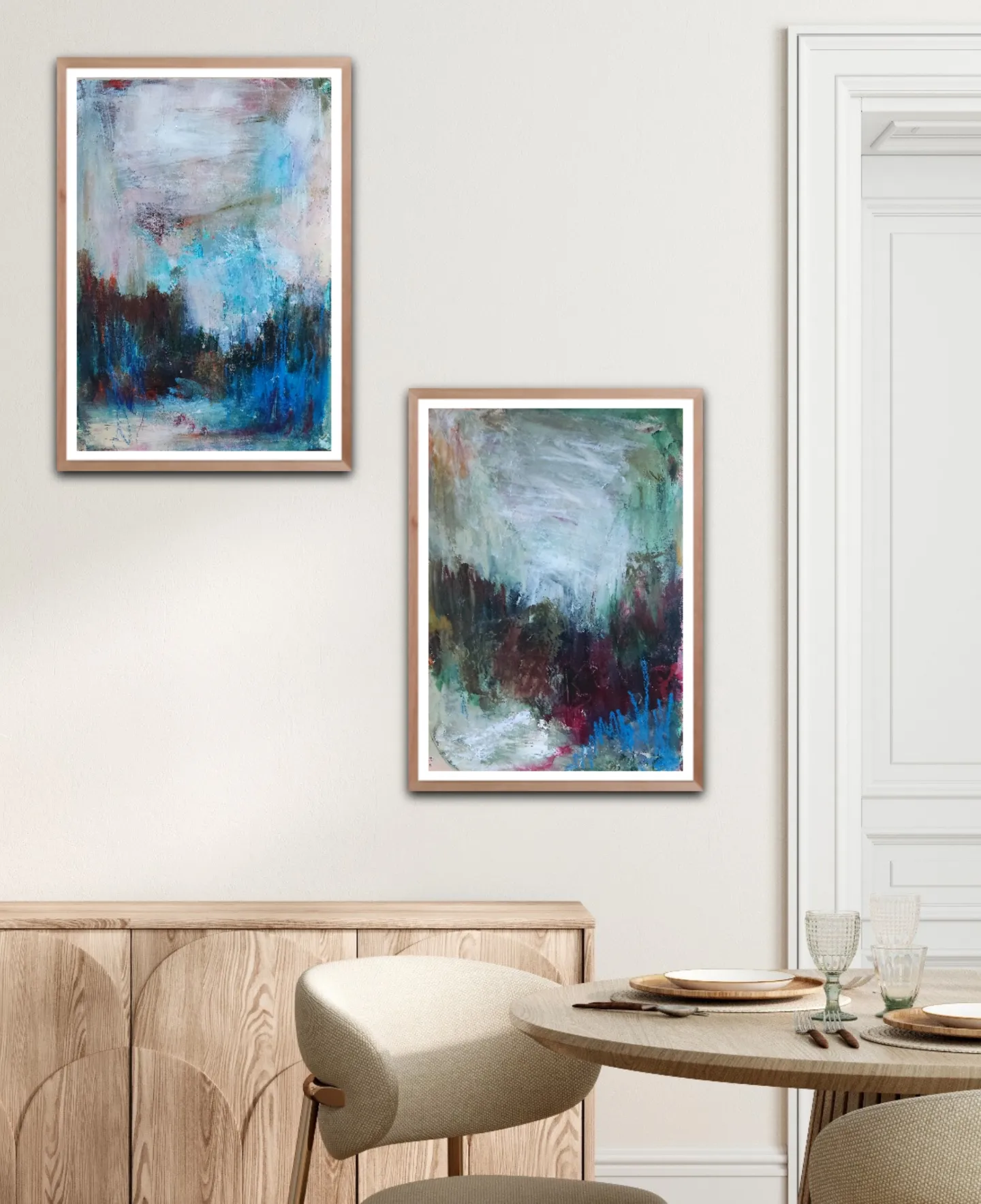 Akryl maleri Earth Tones 1 og 2 af Karina Døj malet i 2023