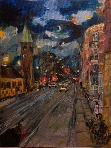 Akryl maleri Gothersgade en kold november nat af Bruun Falck malet i 2023
