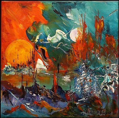 Akryl maleri Aften sol af Atelier Olsson - Kurt Olsson malet i 2023