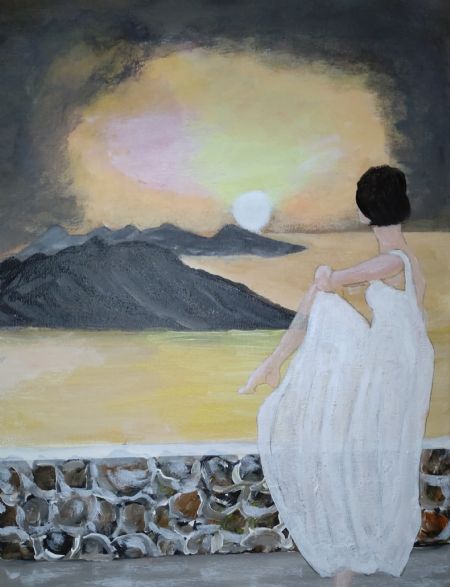 Akryl maleri Solnedgang af Sadedin Asanovski malet i 2023