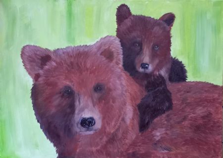 Olie maleri Brune bjørne af Christina Lind malet i 2023