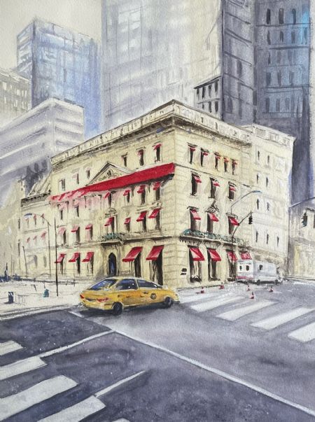 Akvarel maleri 5th Avenue af Galina Landbo malet i 