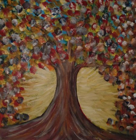 Akryl maleri Livets træ af Sadedin Asanovski malet i 2023