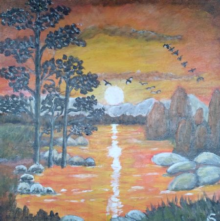 Akryl maleri Sunset af Sadedin Asanovski malet i 2023