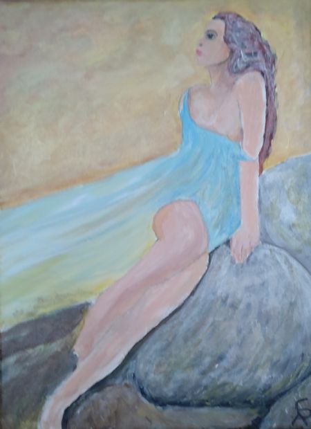 Akryl maleri Damen på stenen af Sadedin Asanovski malet i 2023