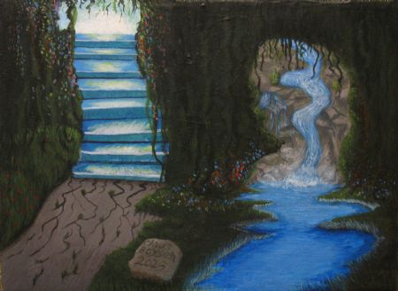 Akryl maleri fantasi landskab (2023) af Claus Boysen malet i 2023