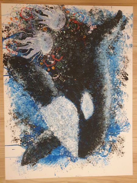 Akryl maleri Orcinus orca af Benjamin Nielsen malet i 2023