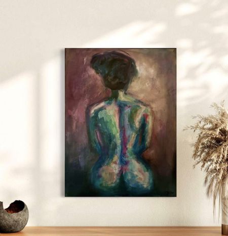 Akryl maleri Kvinde der tænker af Berit Mortensen malet i 2023