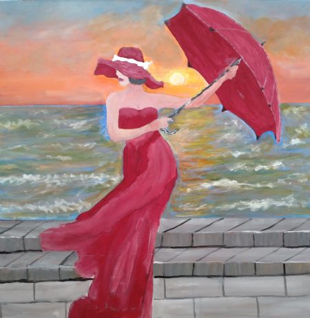 Akryl maleri Lady in red af Sadedin Asanovski malet i 2023