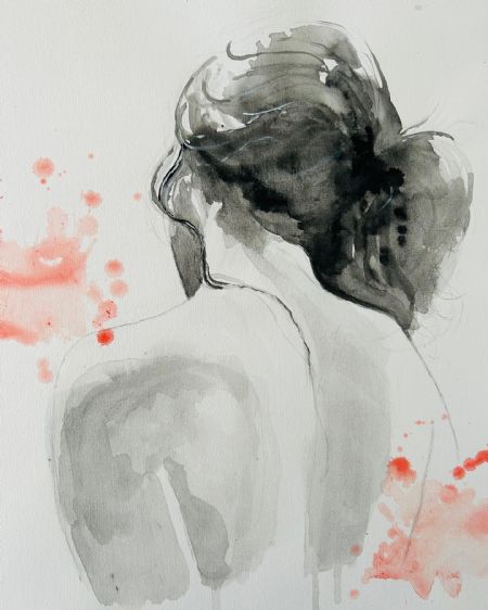 Akvarel maleri Kvinde af Brushstrokes malet i 2023