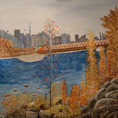 Akryl maleri Fredsbroen Calgary Canada af Sadedin Asanovski malet i 2024